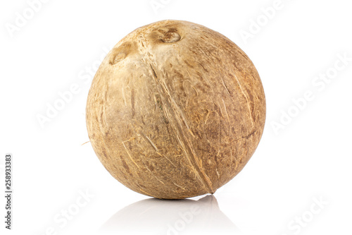 One whole young fresh bio coconut isolated on white background
