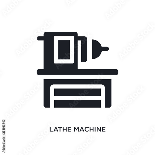 black lathe machine isolated vector icon. simple element illustration from industry concept vector icons. lathe machine editable logo symbol design on white background. can be use for web and mobile