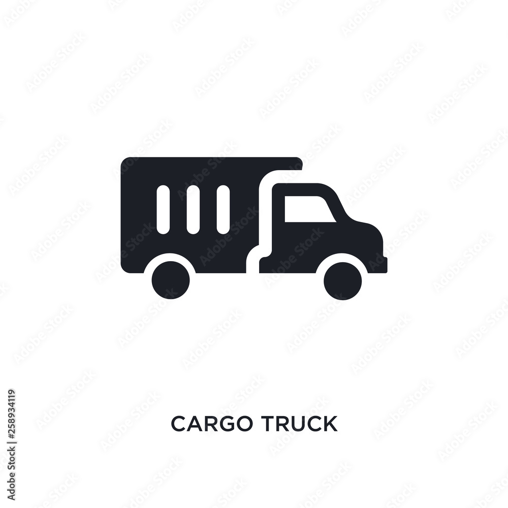 black cargo truck isolated vector icon. simple element illustration from industry concept vector icons. cargo truck editable logo symbol design on white background. can be use for web and mobile black cargo truck isolated vector icon. simple element illustration from industry concept vector icons. cargo truck editable logo symbol design on white background. can be use for web and mobile