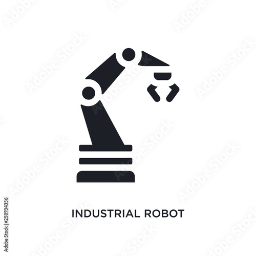 black industrial robot isolated vector icon. simple element illustration from industry concept vector icons. industrial robot editable logo symbol design on white background. can be use for web and