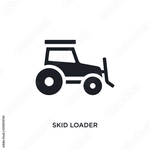 black skid loader isolated vector icon. simple element illustration from industry concept vector icons. skid loader editable logo symbol design on white background. can be use for web and mobile