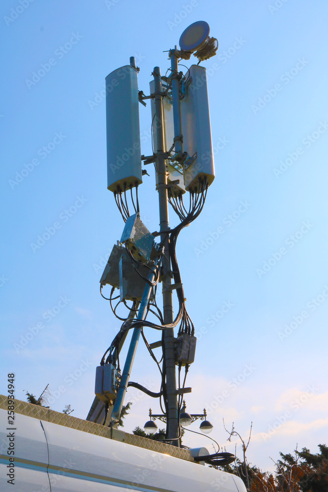 Sectoral and narrow-band antennas on the mobile telecommunications technology network tower Sectoral and narrow-band antennas on the mobile telecommunications technology network tower
