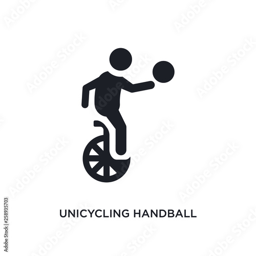 black unicycling handball isolated vector icon. simple element illustration from sport concept vector icons. unicycling handball editable logo symbol design on white background. can be use for web
