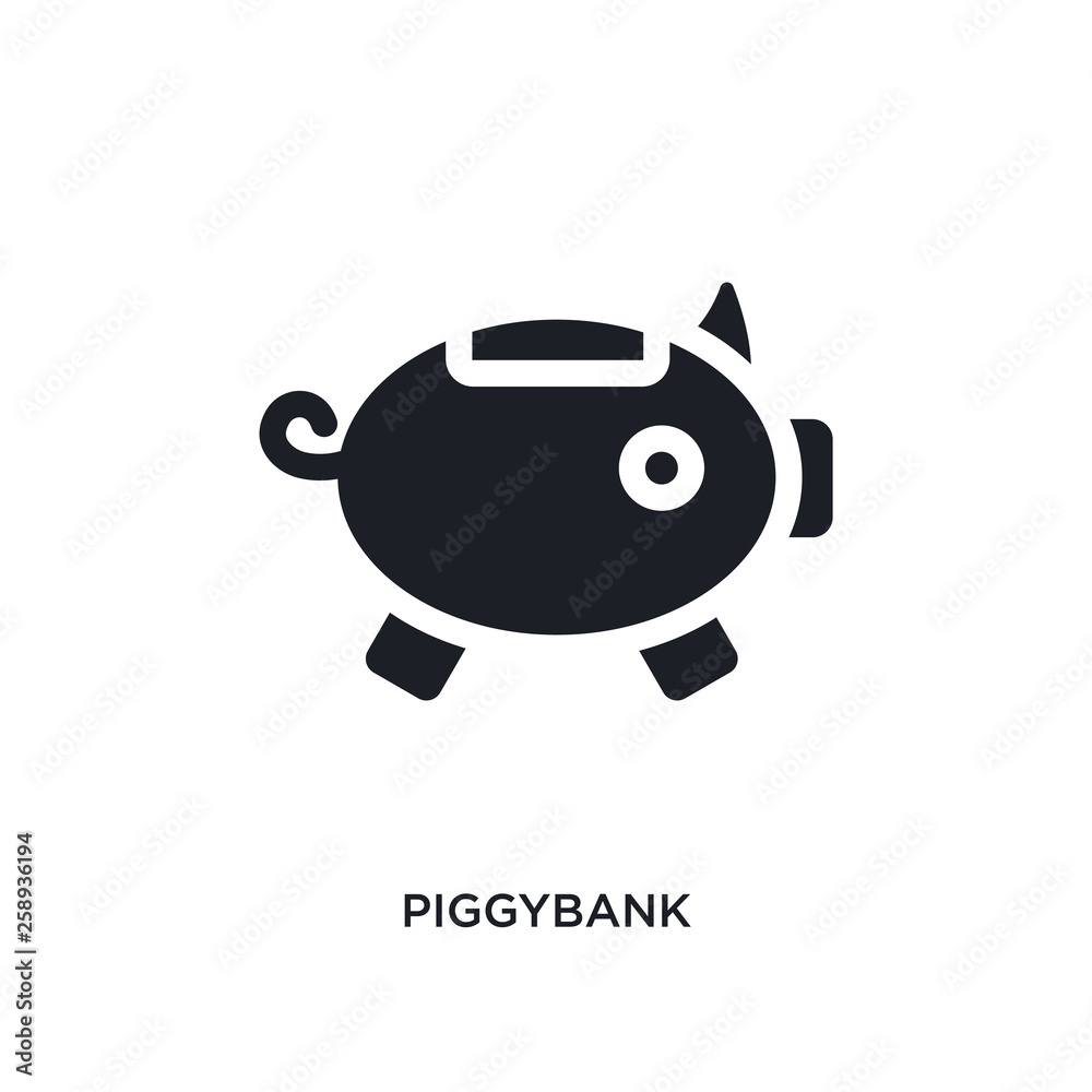 black piggybank isolated vector icon. simple element illustration from startup stategy and concept vector icons. piggybank editable logo symbol design on white background. can be use for web and