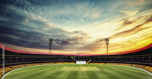 Cricket Stadium with sunset