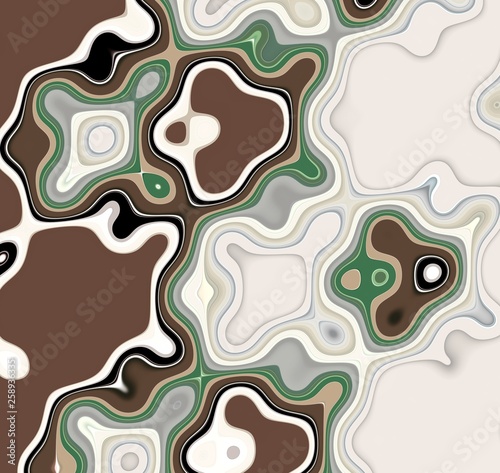 Green white brown shapes, abstract fluid background