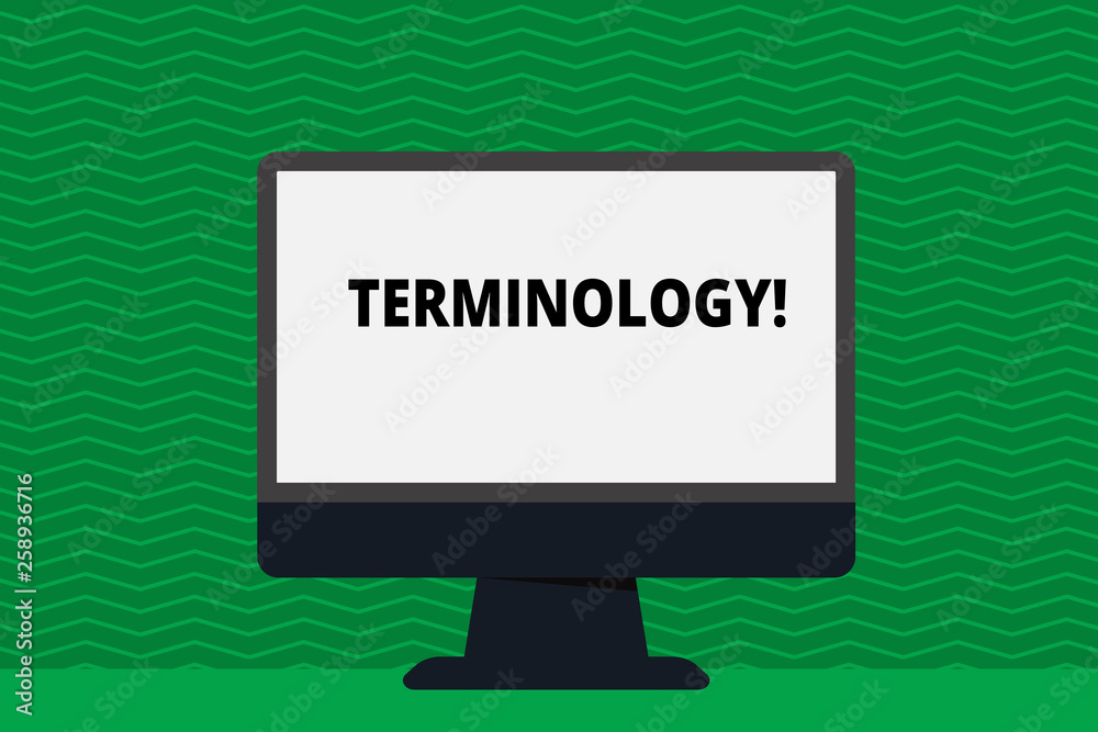 Writing note showing Terminology. Business concept for Collection of terms used by different profession study industry Blank Desktop Computer Colorful Screen Freestanding on Table Writing note showing Terminology. Business concept for Collection of terms used by different profession study industry Blank Desktop Computer Colorful Screen Freestanding on Table