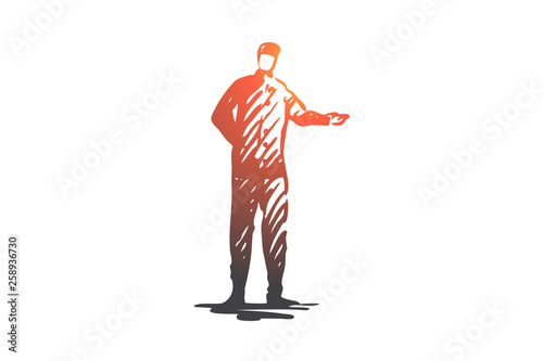 Hotel, service, doorman, uniform, janitor concept. Hand drawn isolated vector.