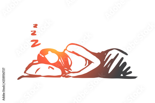 Woman, sleep, bad, healthy, rest concept. Hand drawn isolated vector.