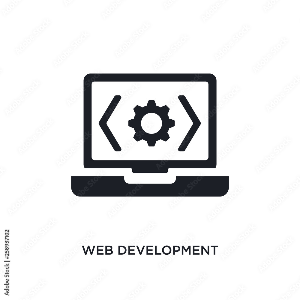 black web development isolated vector icon. simple element illustration from startup concept vector icons. web development editable logo symbol design on white background. can be use for web and