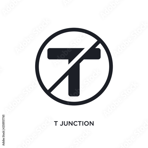 black t junction isolated vector icon. simple element illustration from traffic signs concept vector icons. t junction editable logo symbol design on white background. can be use for web and mobile