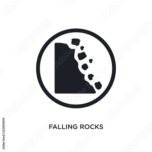 black falling rocks isolated vector icon. simple element illustration from traffic signs concept vector icons. falling rocks editable logo symbol design on white background. can be use for web and