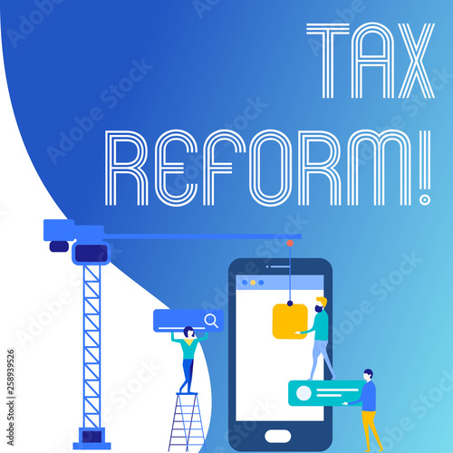 Fototapeta Naklejka Na Ścianę i Meble -  Text sign showing Tax Reform. Business photo text process of changing way taxes are collected by government Staff Working Together for Common Target Goal with SEO Process Icons