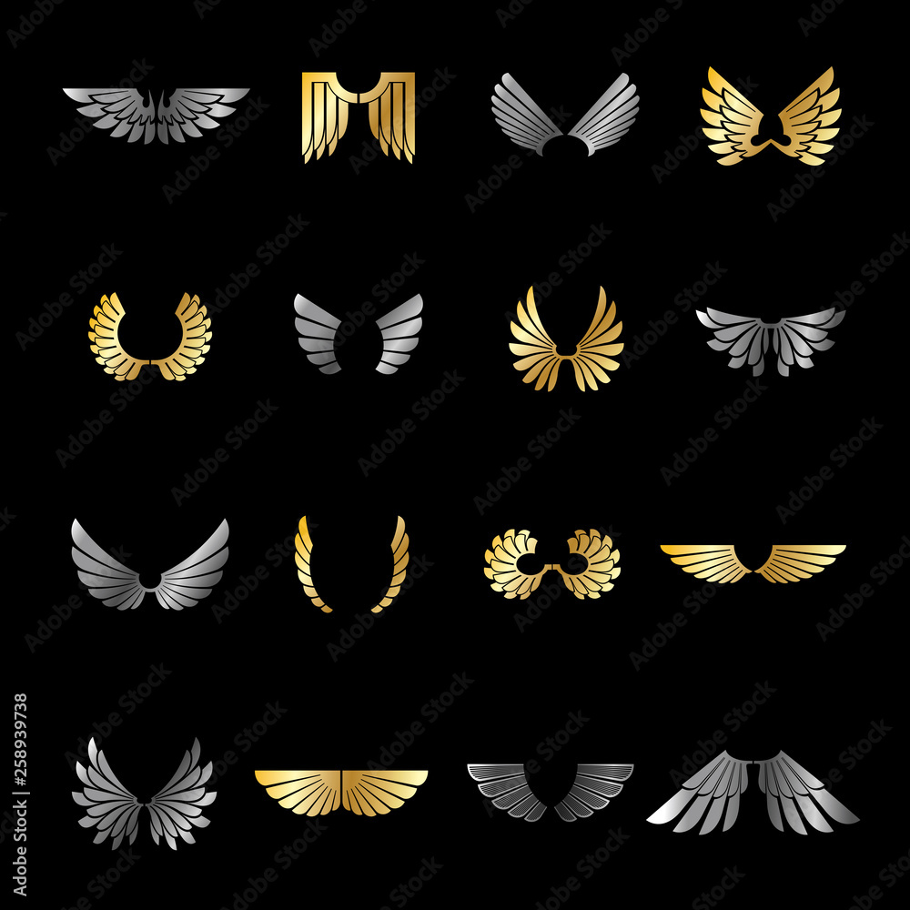 Freedom Wings emblems set. Heraldic Coat of Arms decorative logos isolated vector illustrations collection. Freedom Wings emblems set. Heraldic Coat of Arms decorative logos isolated vector illustrations collection.