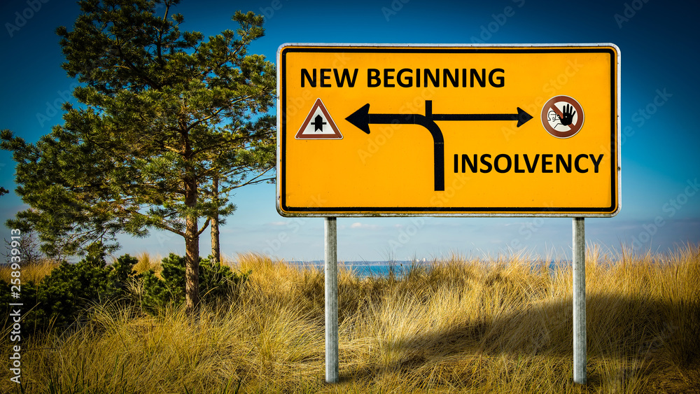 Street Sign New Beginning versus Insolvency