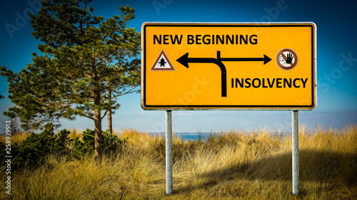 Street Sign New Beginning versus Insolvency