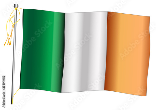 Eire Waving Flag And Flagpole