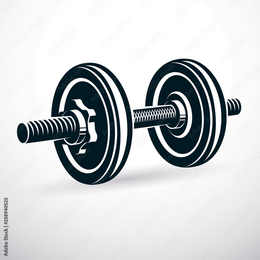 Dumbbell vector illustration isolated on white with disc weight. Sport equipment for power lifting and fitness training. Dumbbell vector illustration isolated on white with disc weight. Sport equipment for power lifting and fitness training.