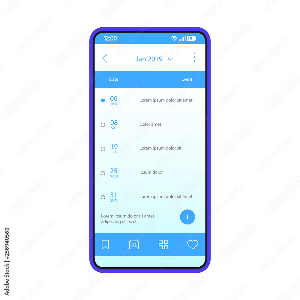 Reminder smartphone app interface vector template Reminder smartphone app interface vector template