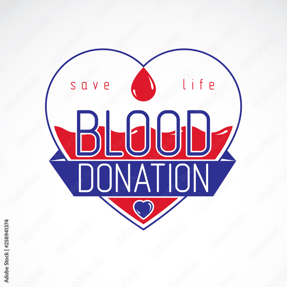 Blood donation metaphor, heart shape and blood drops. Medical theme vector graphic symbol. Blood donation metaphor, heart shape and blood drops. Medical theme vector graphic symbol.