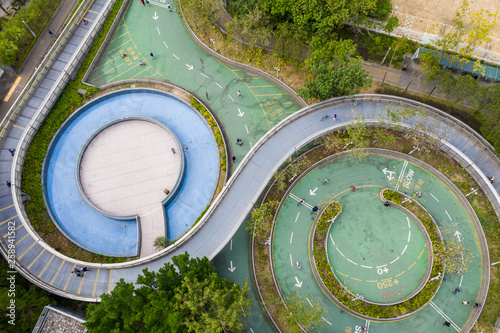 Top down view of bicycle lane park