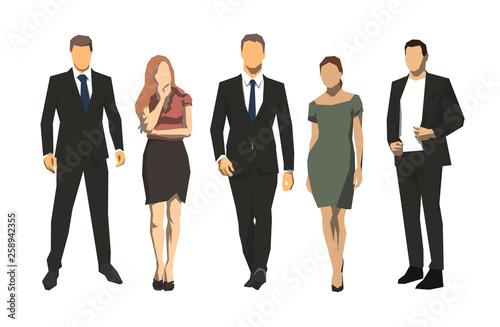 Group of business people, isolated geometric vector iilustration, men and women, flat design
