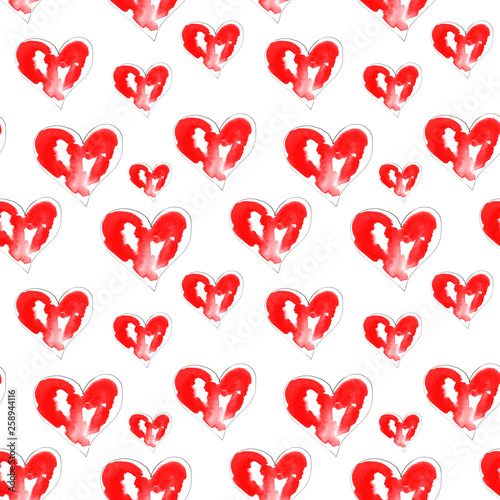 illustration of watercolor red hearts pattern