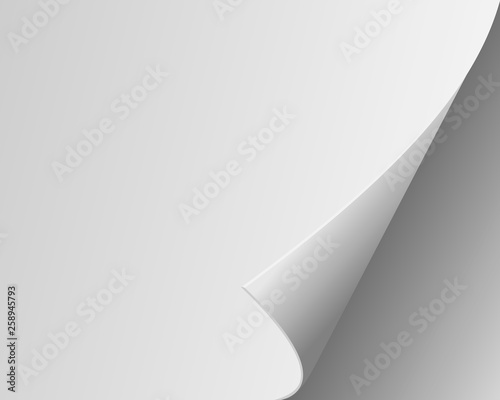 Page curl with shadow on a blank sheet of paper. Design element for advertising. EPS 10 vector illustration.