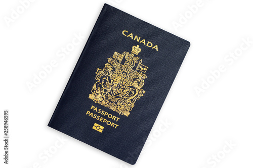 Blue biometric passport of Canada isolated on white background