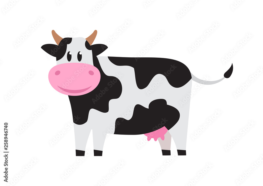 White cute cow with black spots. Vector illustration vector de Stock