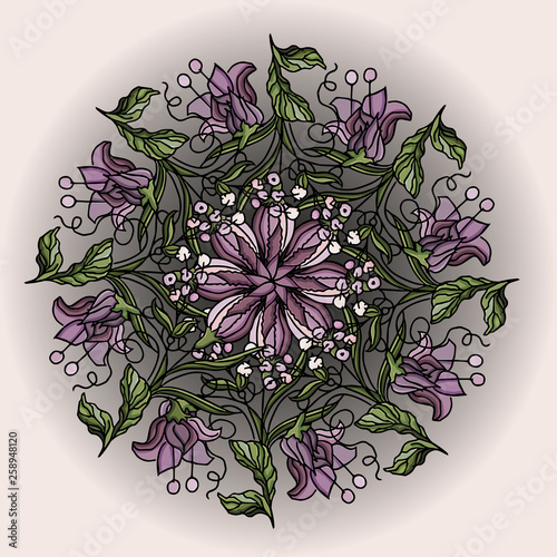 Beautiful flower. Circular ornament. Vector illustration.