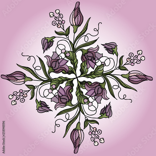 Beautiful flower. Circular ornament. Vector illustration.