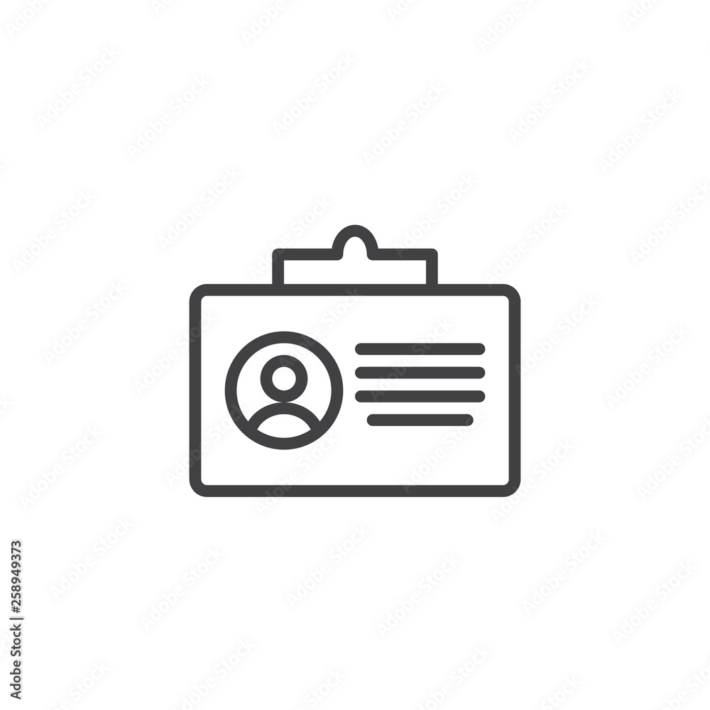 Personal id card line icon. linear style sign for mobile concept and web design. Member identification card, badge outline vector icon. Symbol, logo illustration. Pixel perfect vector graphics Personal id card line icon. linear style sign for mobile concept and web design. Member identification card, badge outline vector icon. Symbol, logo illustration. Pixel perfect vector graphics