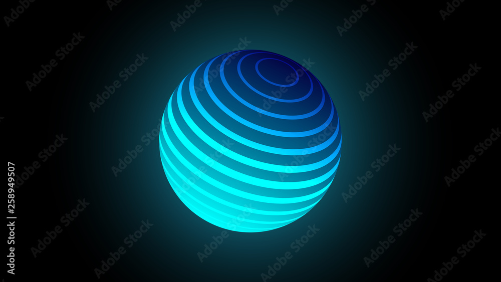 Blue neon luminescent 3D ball with a glow effect Blue neon luminescent 3D ball with a glow effect