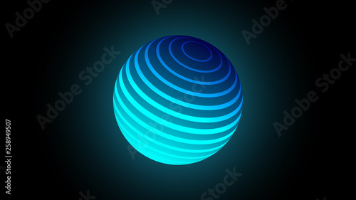 Blue neon luminescent 3D ball with a glow effect