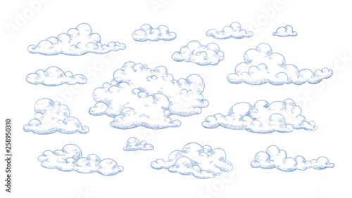 Bundle of fluffy clouds drawn with contour lines