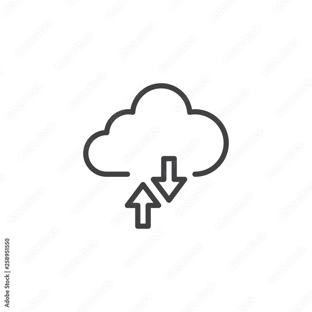 Cloud data transfer line icon. linear style sign for mobile concept and web design. Cloud with download and upload arrows outline vector icon. Symbol, logo illustration. Vector graphics Cloud data transfer line icon. linear style sign for mobile concept and web design. Cloud with download and upload arrows outline vector icon. Symbol, logo illustration. Vector graphics