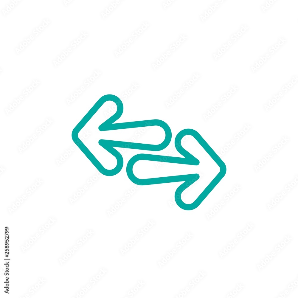 Vector icon. Two blue line opposite horizontal arrows isolated on white. Flat icon. Exchange icon. Vector icon. Two blue line opposite horizontal arrows isolated on white. Flat icon. Exchange icon.