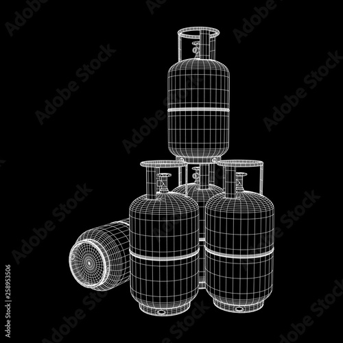 Flammable gas tank. Propane, butane, methane gas tank. Model wireframe low poly mesh vector illustration
