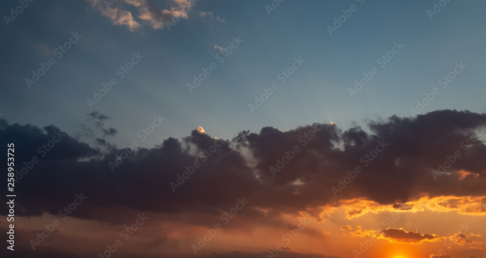 Dramatic sunset sky with orange clouds. Dramatic sunset sky with orange clouds.