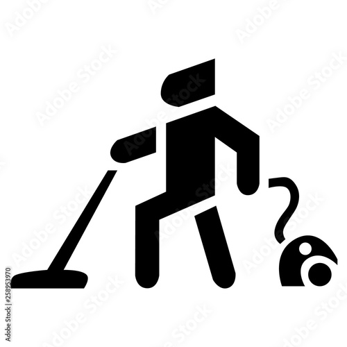 Man with a vacuum cleaner vector icon.