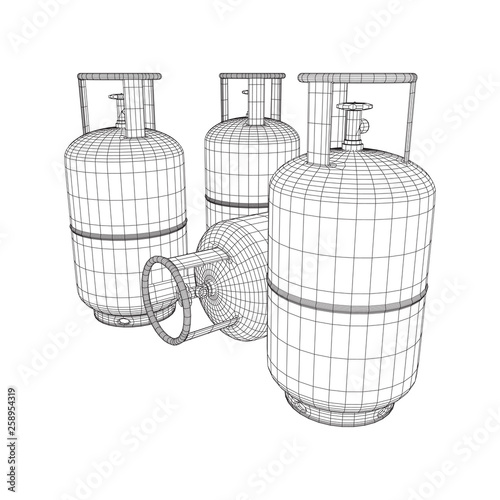 Flammable gas tank. Propane, butane, methane gas tank. Model wireframe low poly mesh vector illustration