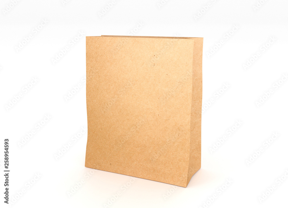 3d illustration of a paper bag from Kraft paper on a white background. 3d illustration of a paper bag from Kraft paper on a white background.
