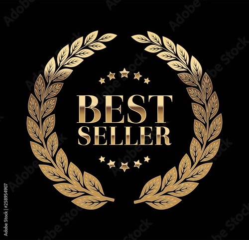 Best Seller Gold sign with laurel vector photo