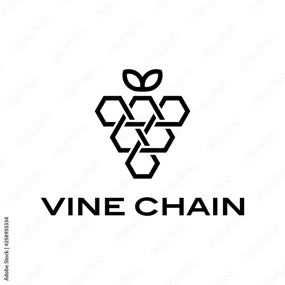 vine wine grape with blockchain logo design concept vine wine grape with blockchain logo design concept