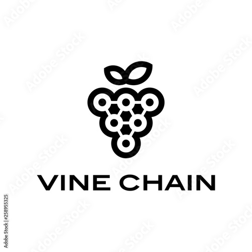 Tableau sur toile vine wine grape with blockchain logo design concept