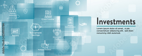 Retirement Investments, Dividend Income, Mutual Fund, IRA Icon set Web Header Banner