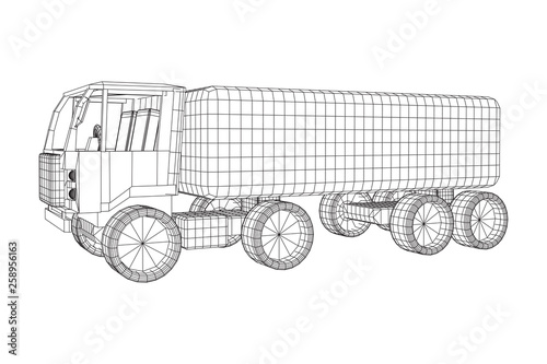 Truck or lorry car. Cargo vehicle model wireframe low poly mesh vector illustration