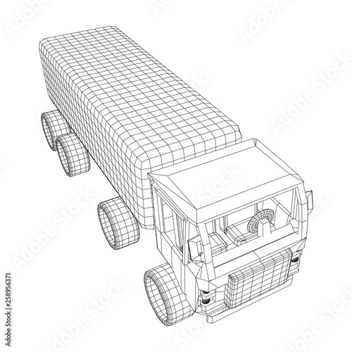 Truck or lorry car. Cargo vehicle model wireframe low poly mesh vector illustration