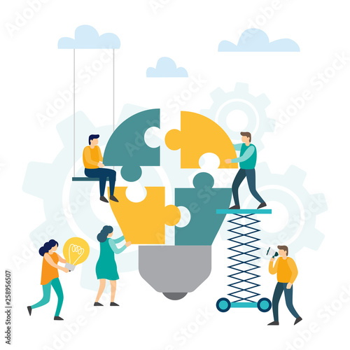 Teamwork and cooperation. Brainstorm and creative idea concept, searching for new solutions